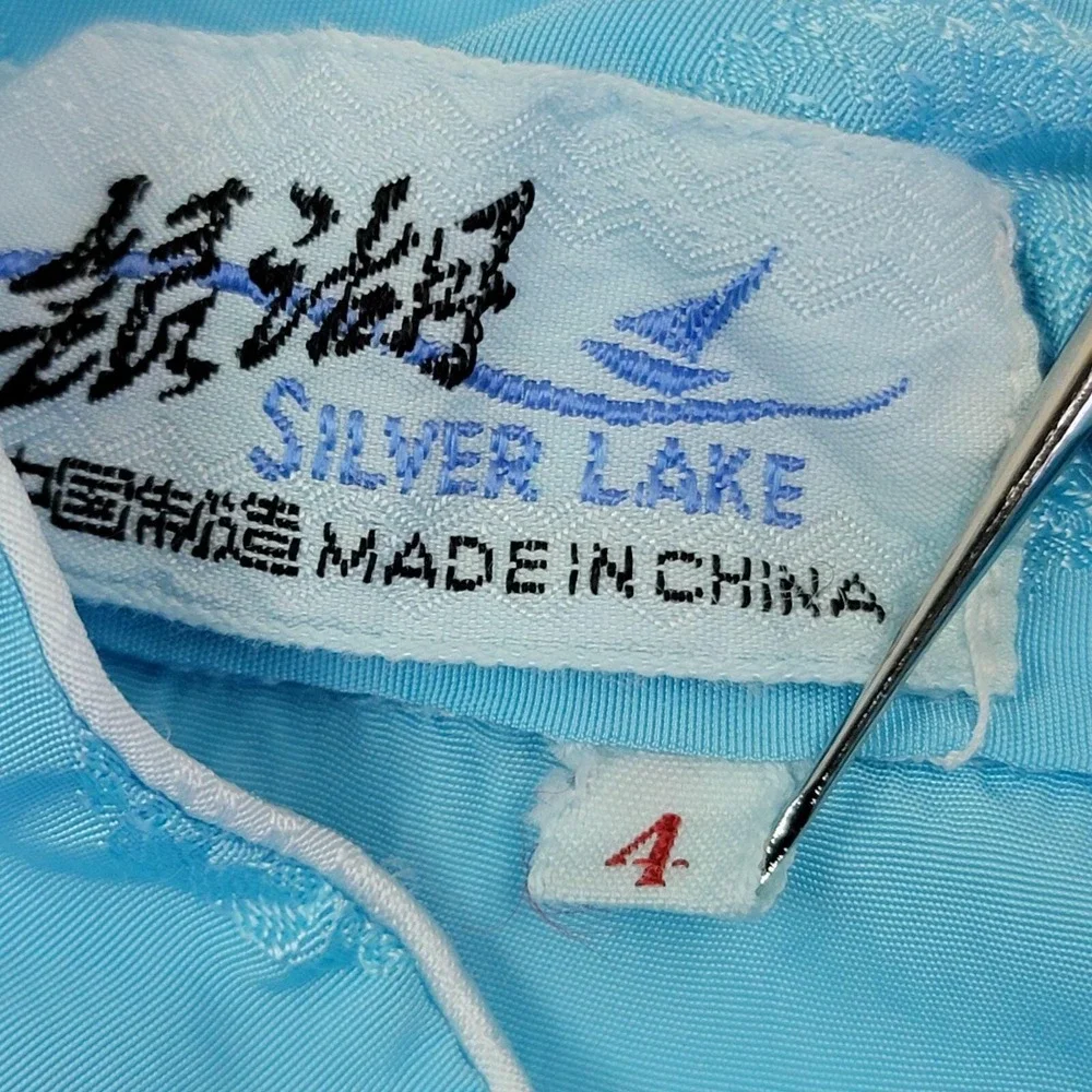VTG 80s Chinese New Year Outfit Girls 18M Tang Suit Frog Button Pants Set Blue